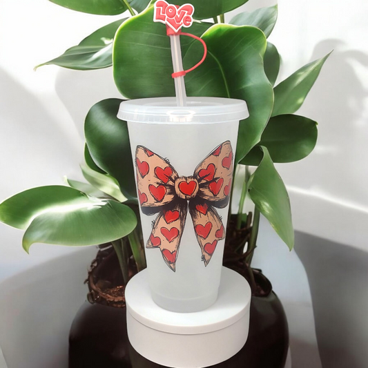 24oz Plastic Cup "Bow with Hearts"