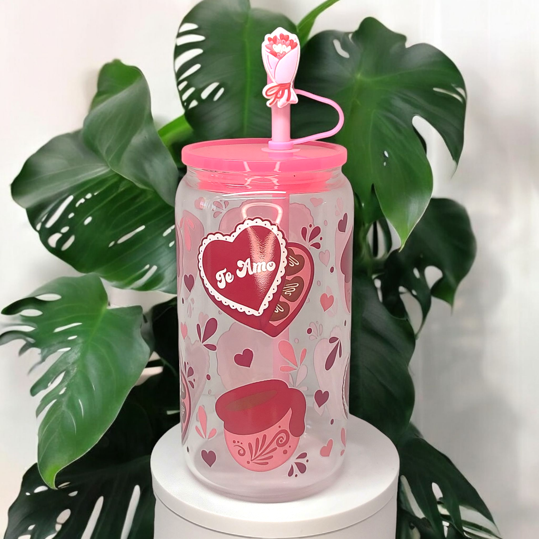 16oz Glass Cup "Te Amo"