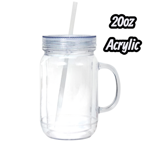 20oz Acrylic Snowglobe Mason Jar with Handle
